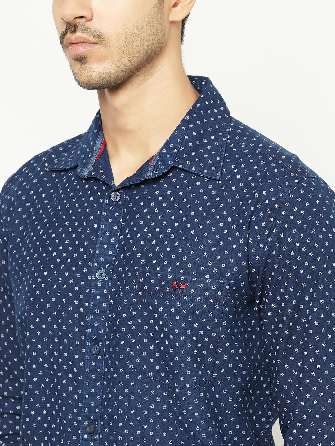 Navy Blue Floral Print 100% Cotton Shirt