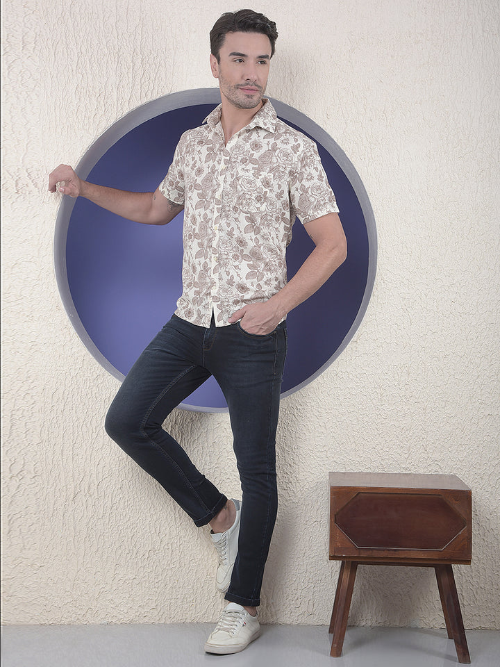 Printed Linen Brown Shirt