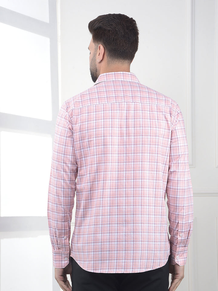 Peach Checked 100% Cotton Shirt