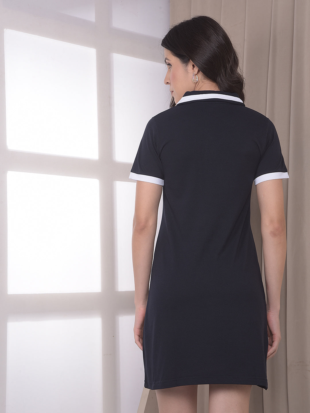 Navy Blue Polo Neck Mini Dress