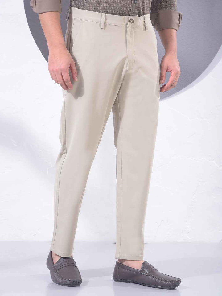 Beige Textured Knit Trousers