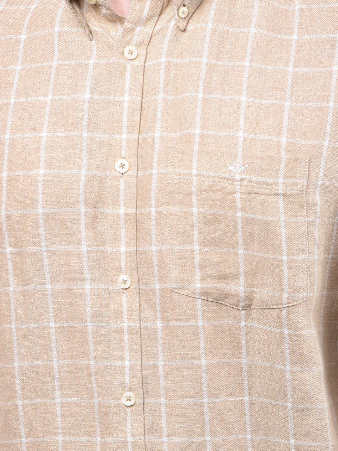 Beige Checked 100% Cotton Shirt