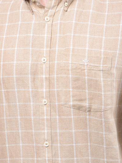 Beige Checked 100% Cotton Shirt