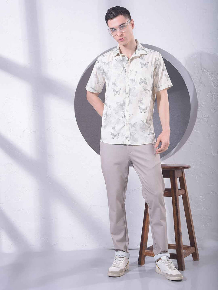 Beige Animal Print Modal Shirt