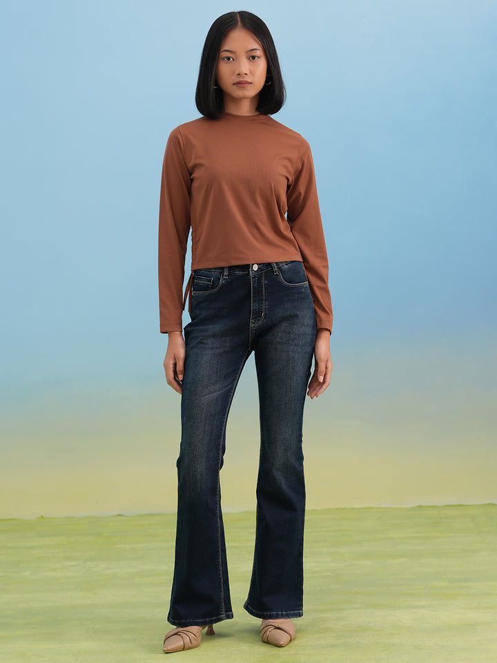 Warm Brown Solid Knit Tee