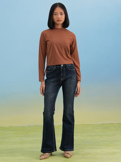 Warm Brown Solid Knit Tee