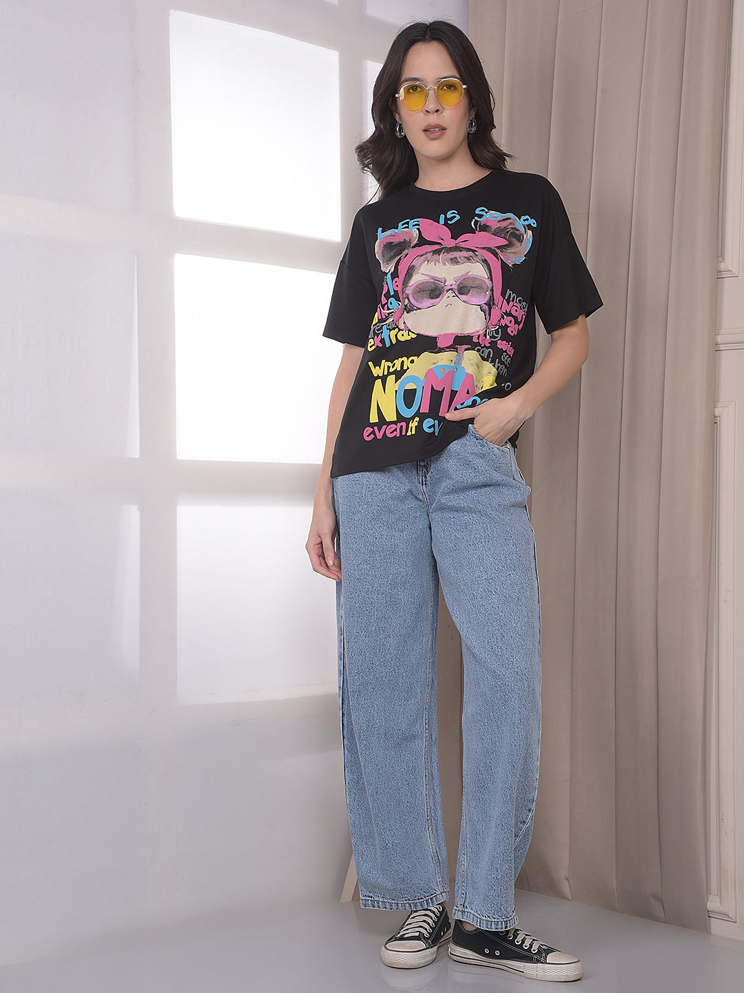 Black Graphic Print Oversized T-Shirt