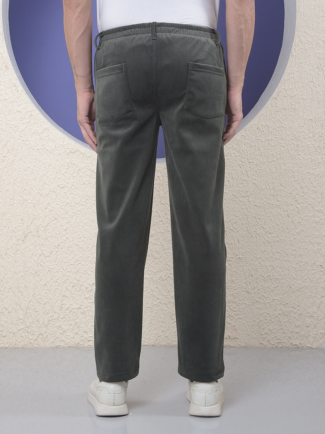 Green Knitted Trackpants With Button & Zip Closure