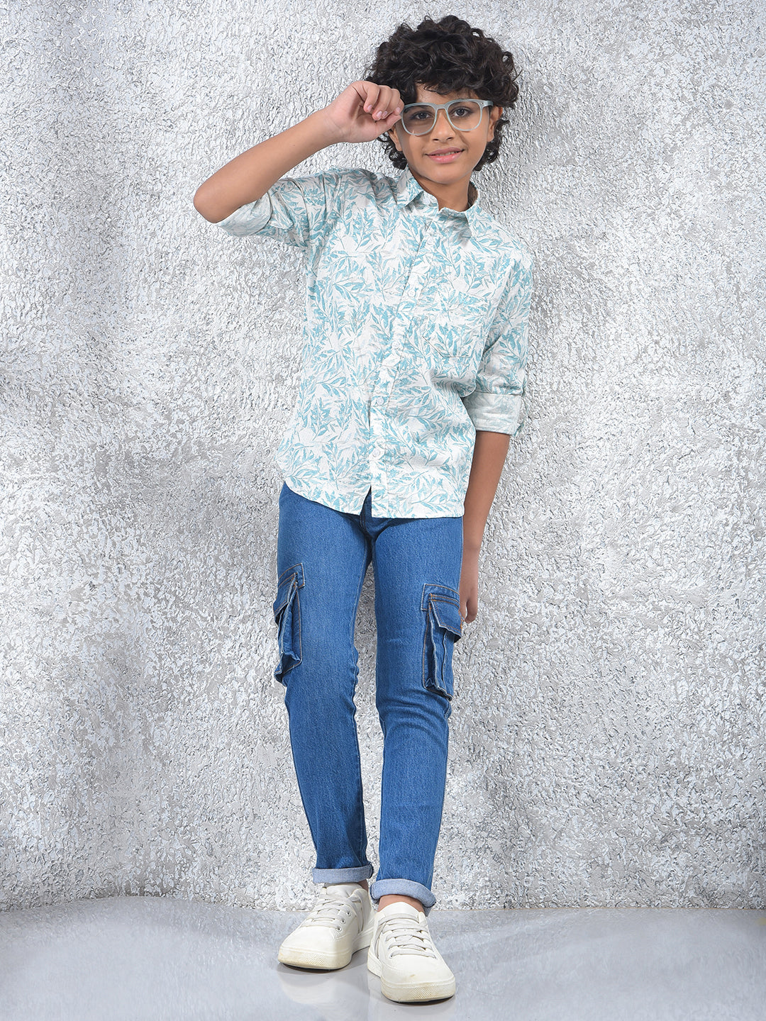 Blue Floral Print 100% Cotton Kurta
