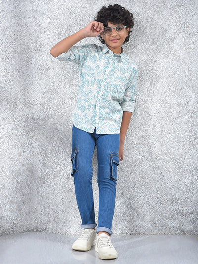 Blue Floral Print 100% Cotton Kurta