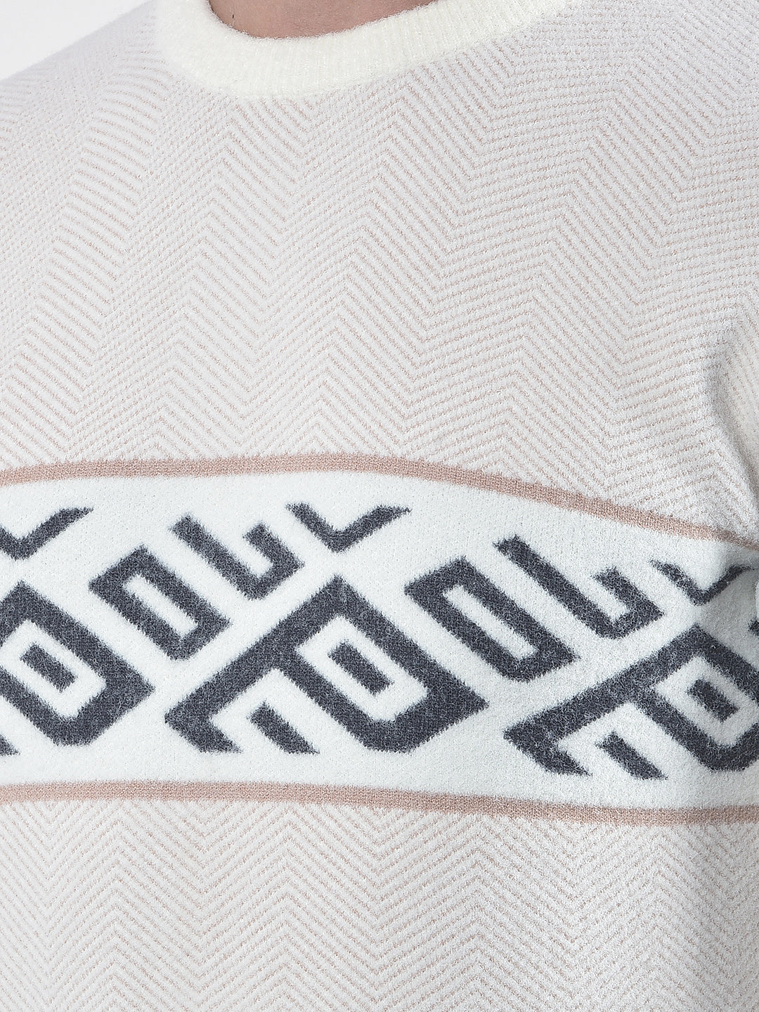 Cream Geometric Printed Pullover Sweater