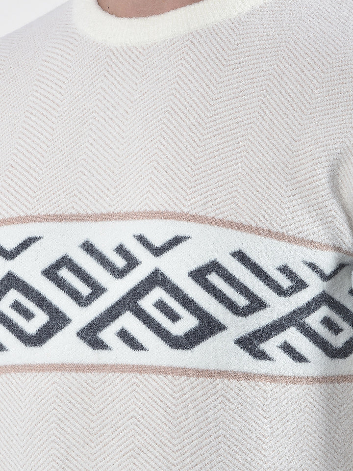 Cream Geometric Printed Pullover Sweater