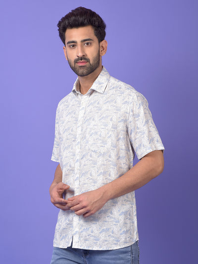 Blue Floral Print Linen Shirt