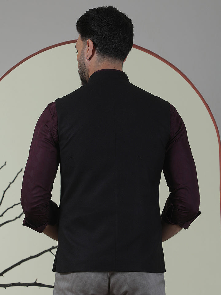 Jet Black Sleeveless Waistcoat