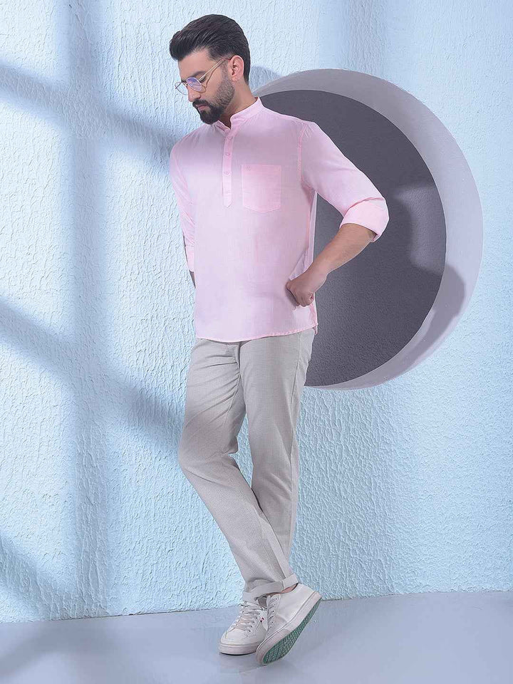 Gentle Blush Pink Linen Kurta