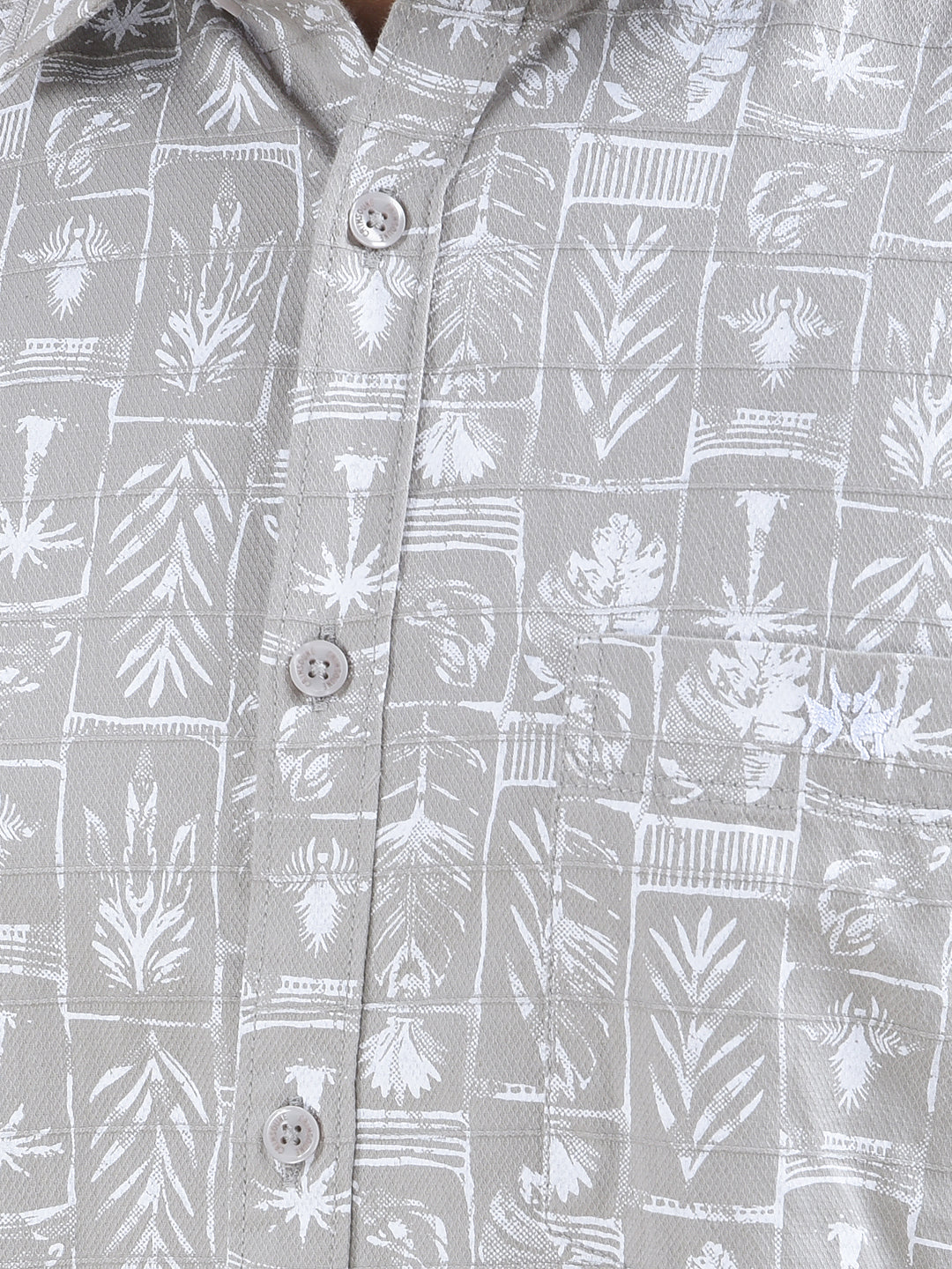 Grey Floral Print 100% Cotton Shirt