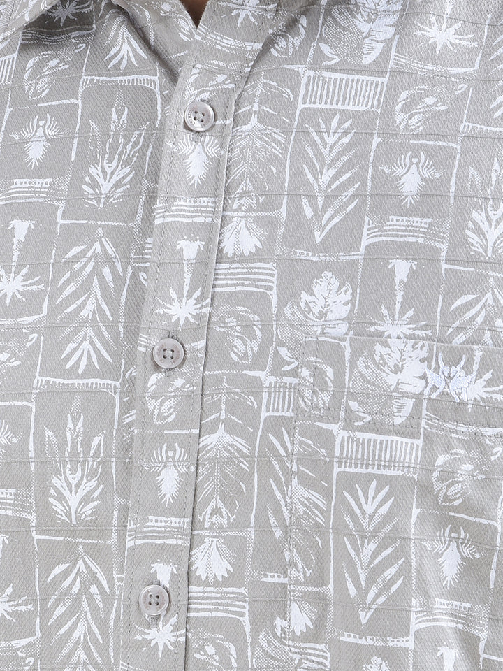 Grey Floral Print 100% Cotton Shirt