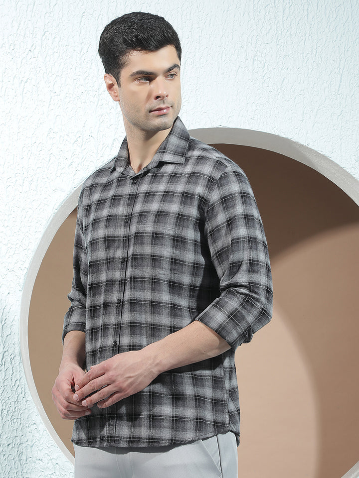 100% Cotton Grey Checked Shirt