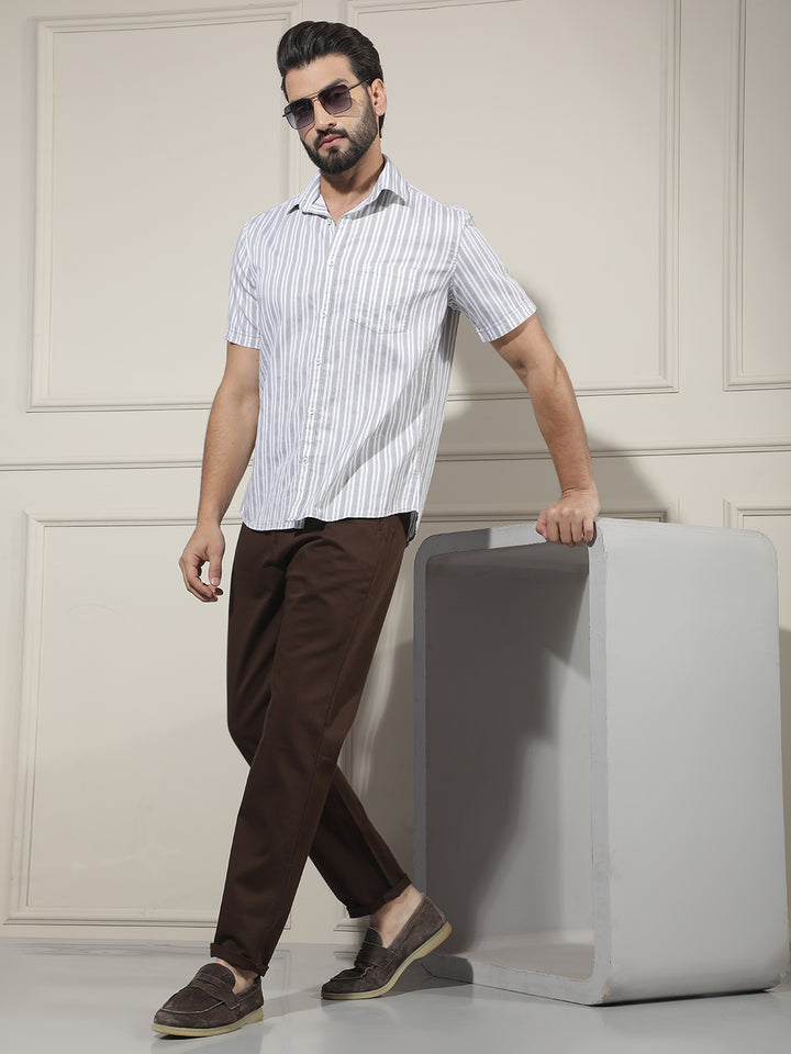 Grey Vertical Striped Shirt