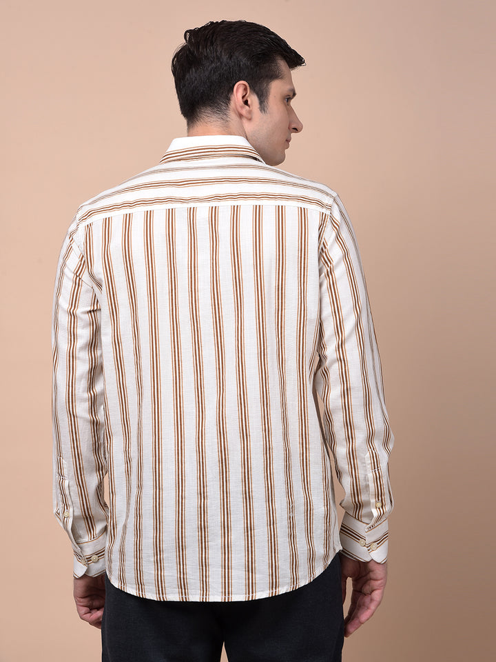 Brown Vertical Stripes 100% Cotton Shirt