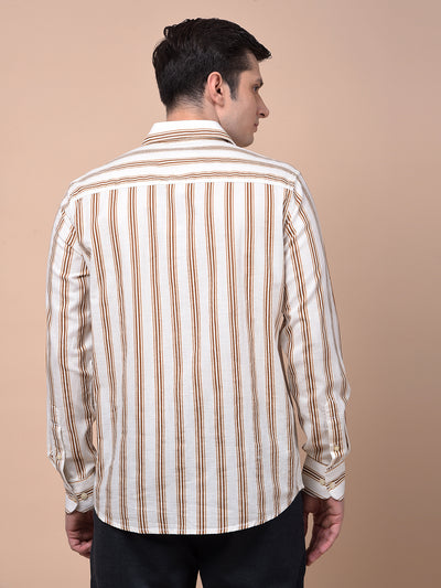Brown Vertical Stripes 100% Cotton Shirt