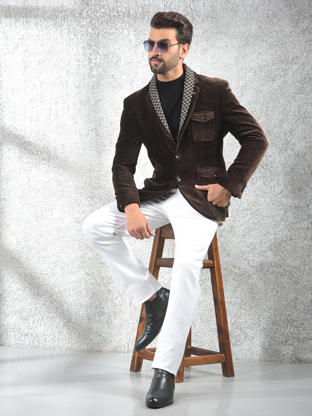 Brown Notched Lapel Single-Breasted Blazer