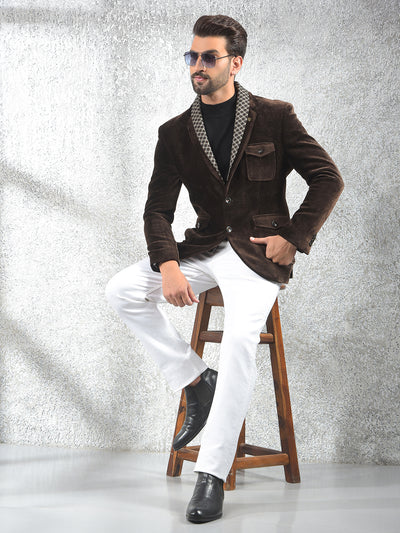 Brown Notched Lapel Single-Breasted Blazer