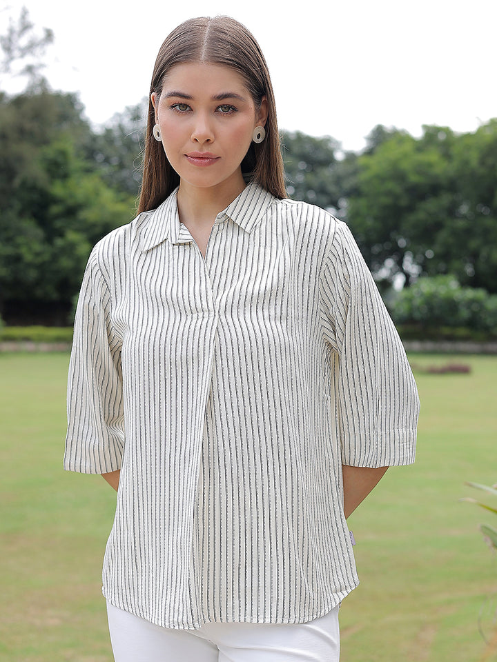 White Vertical Stripes Top