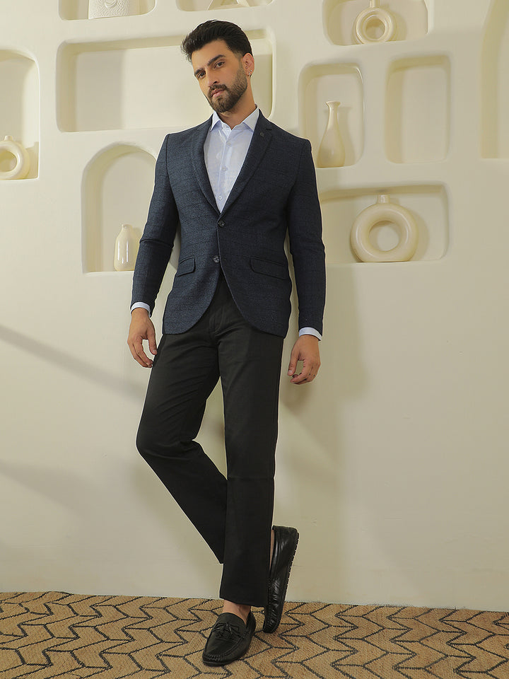Blue Checked Notch Lapel Blazer