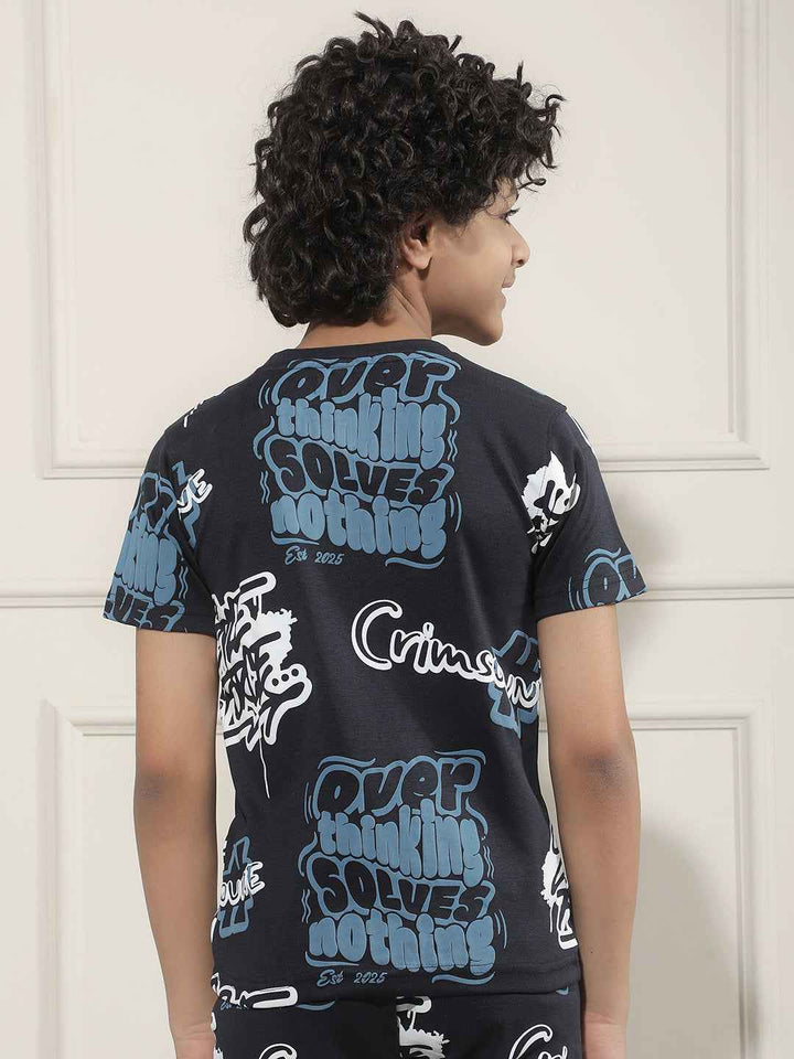 Navy Blue Graphic Print T-Shirt