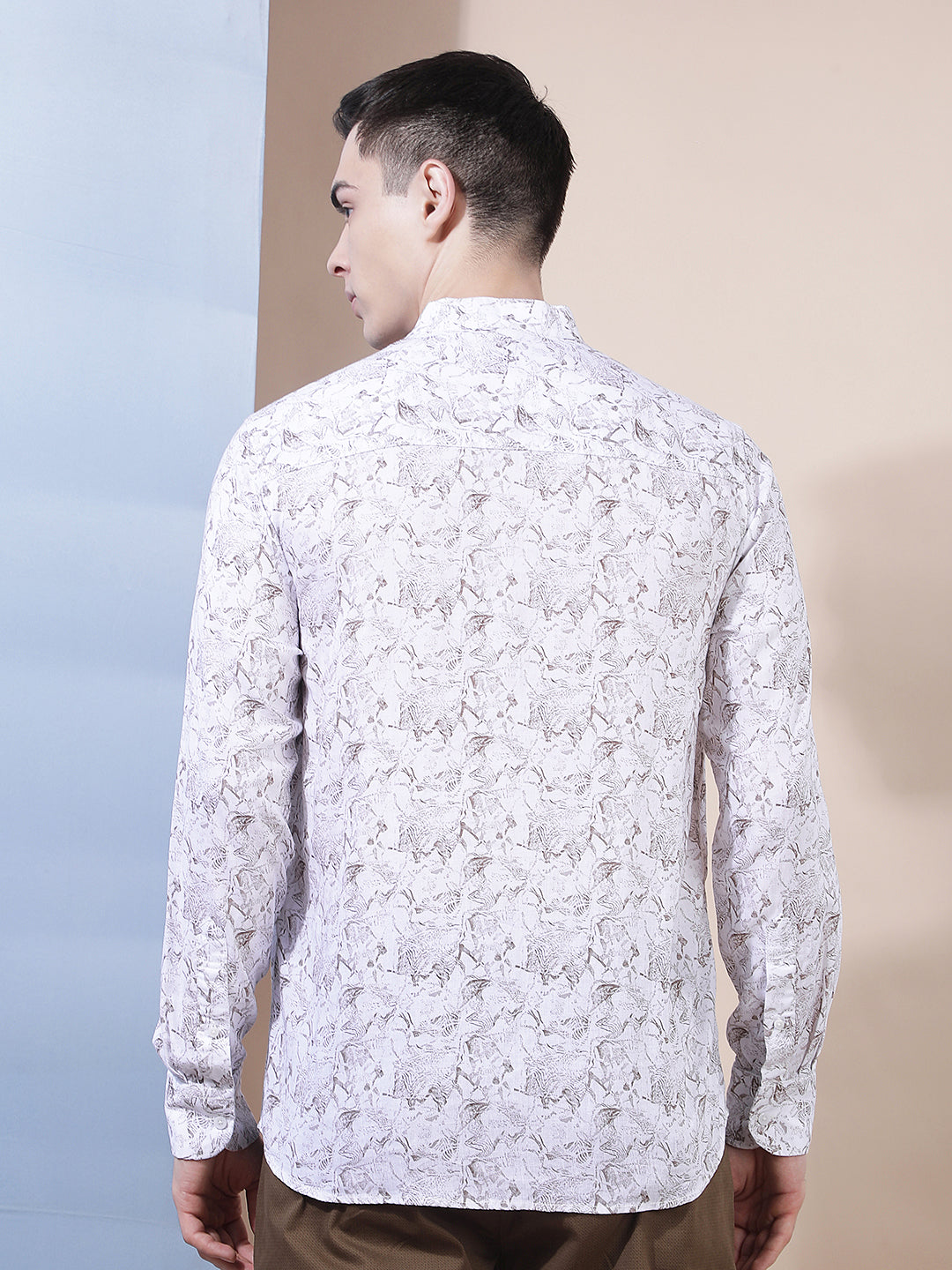 White Floral Print Linen Kurta
