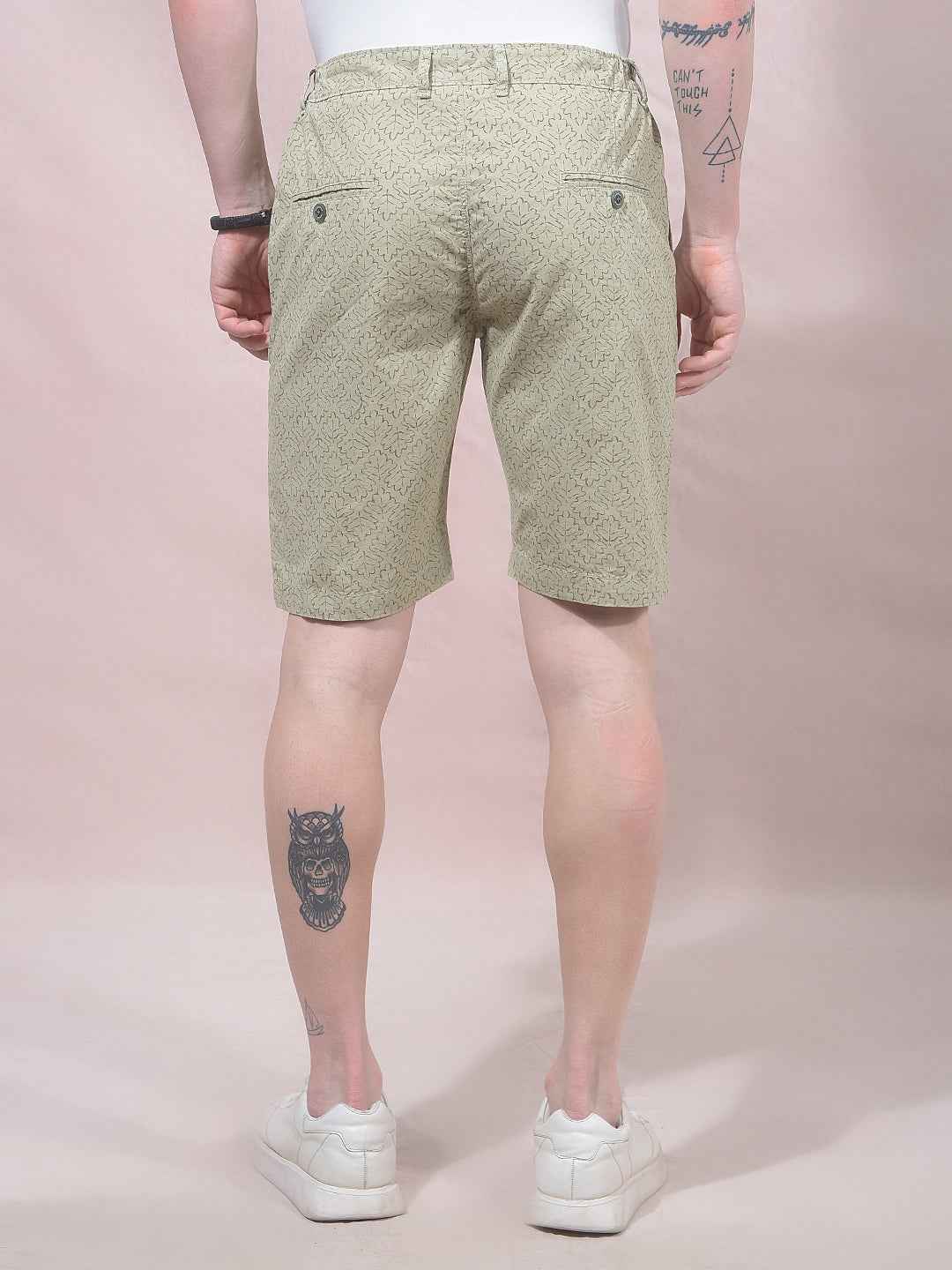 Olive Botanical Print 100% Cotton Shorts