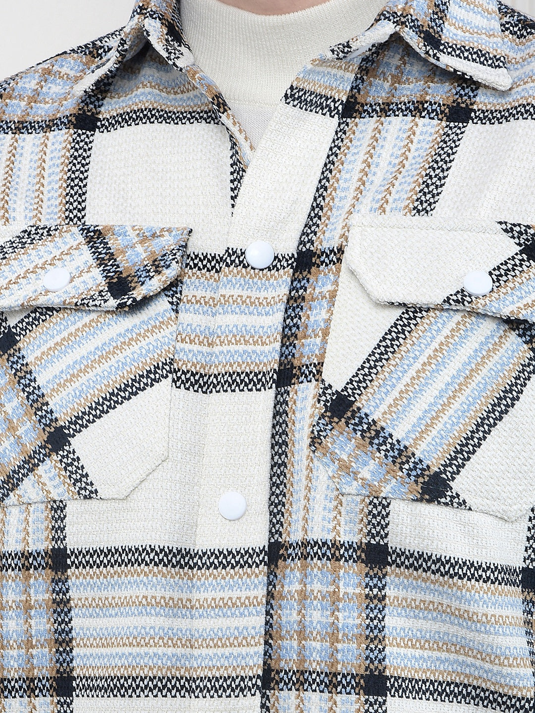 White Checked Knitted Shacket