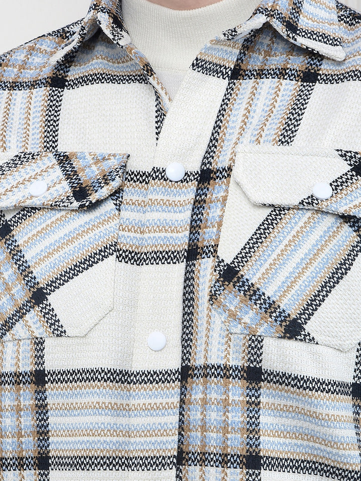 White Checked Knitted Shacket