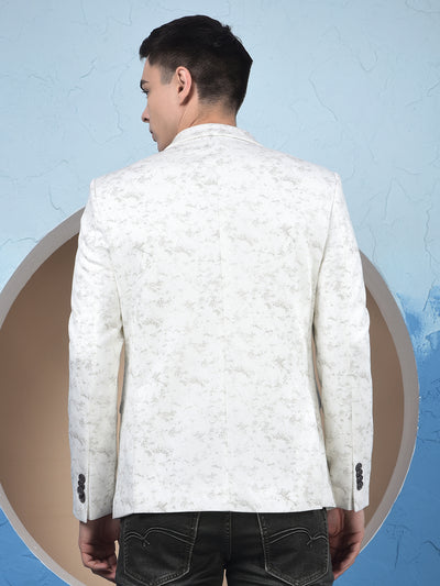Off White Printed Notched Lapel Single-Breasted Blazer