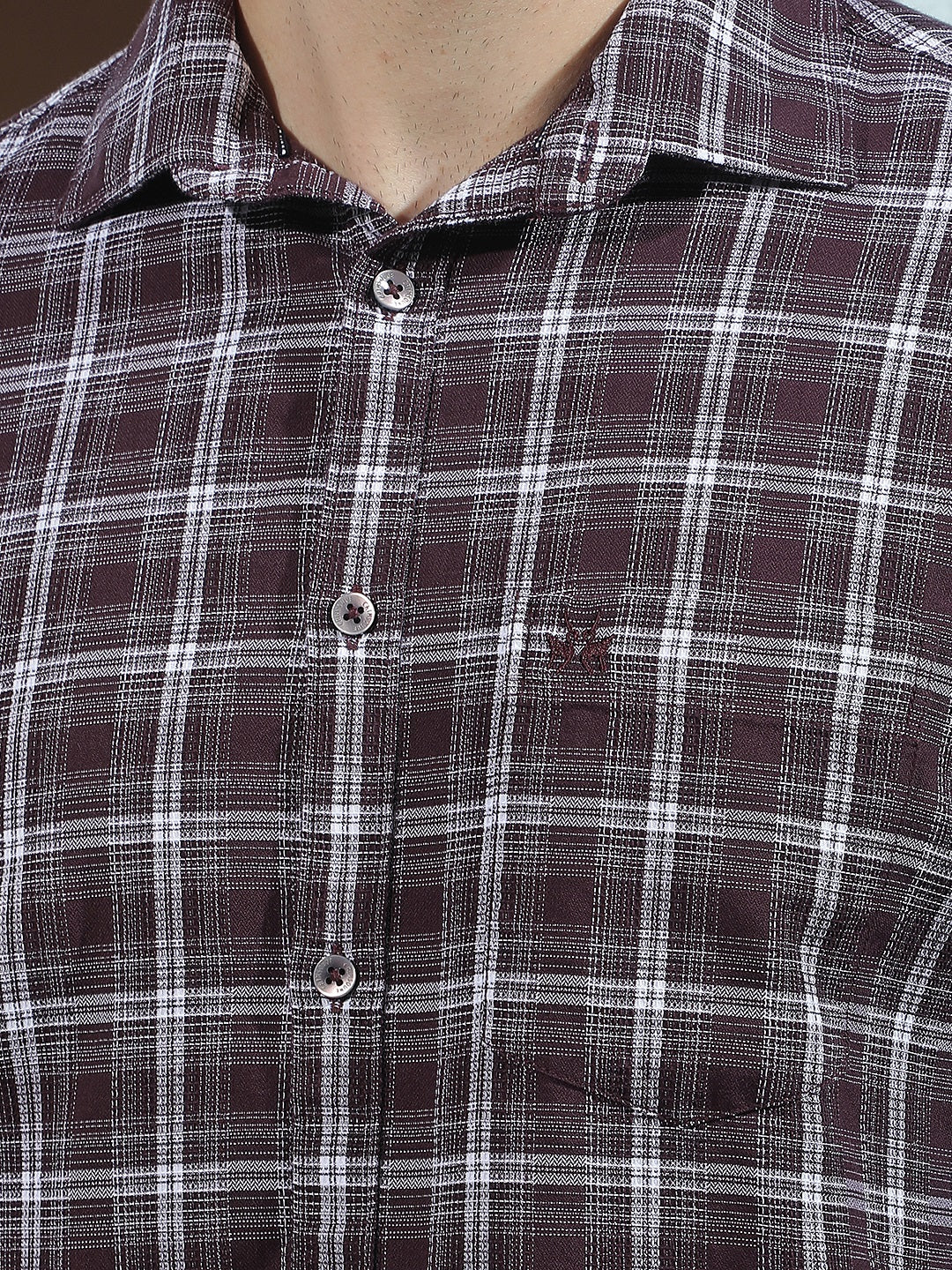 Wine 100% Cotton Checked Shirt