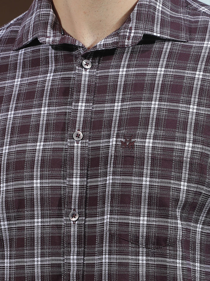 Wine 100% Cotton Checked Shirt