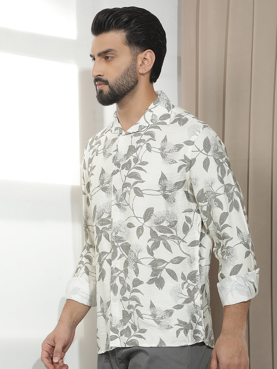 Olive Floral Print Shirt