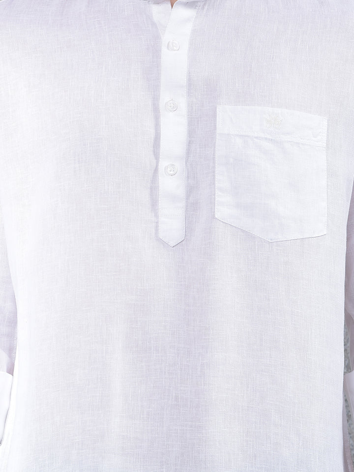 White Linen Kurta-Men Kurtas-Crimsoune Club