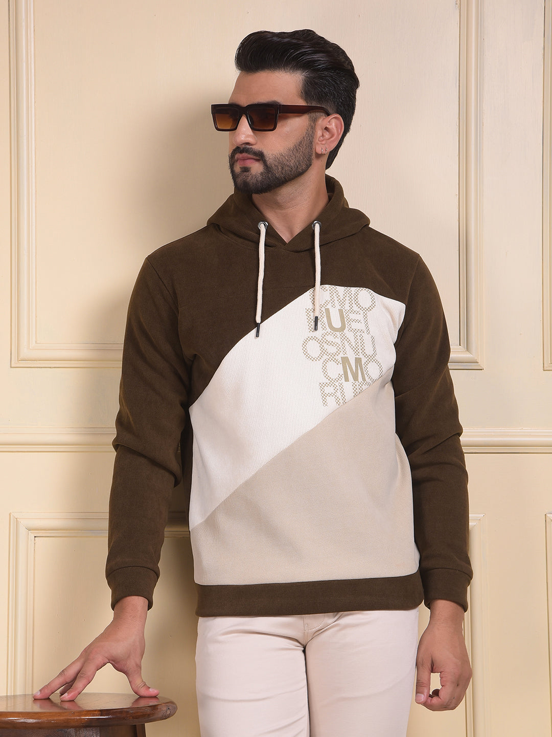 Brown Color-Block Hooded Neck Sweatshirt