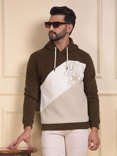 Brown Color-Block Hooded Neck Sweatshirt