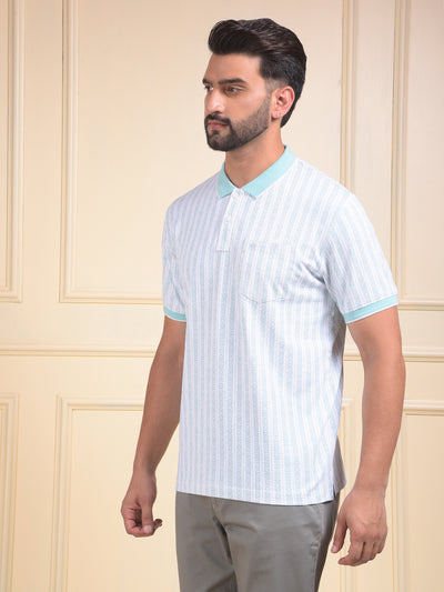 Green Vertical Stripes Polo Neck T-Shirt