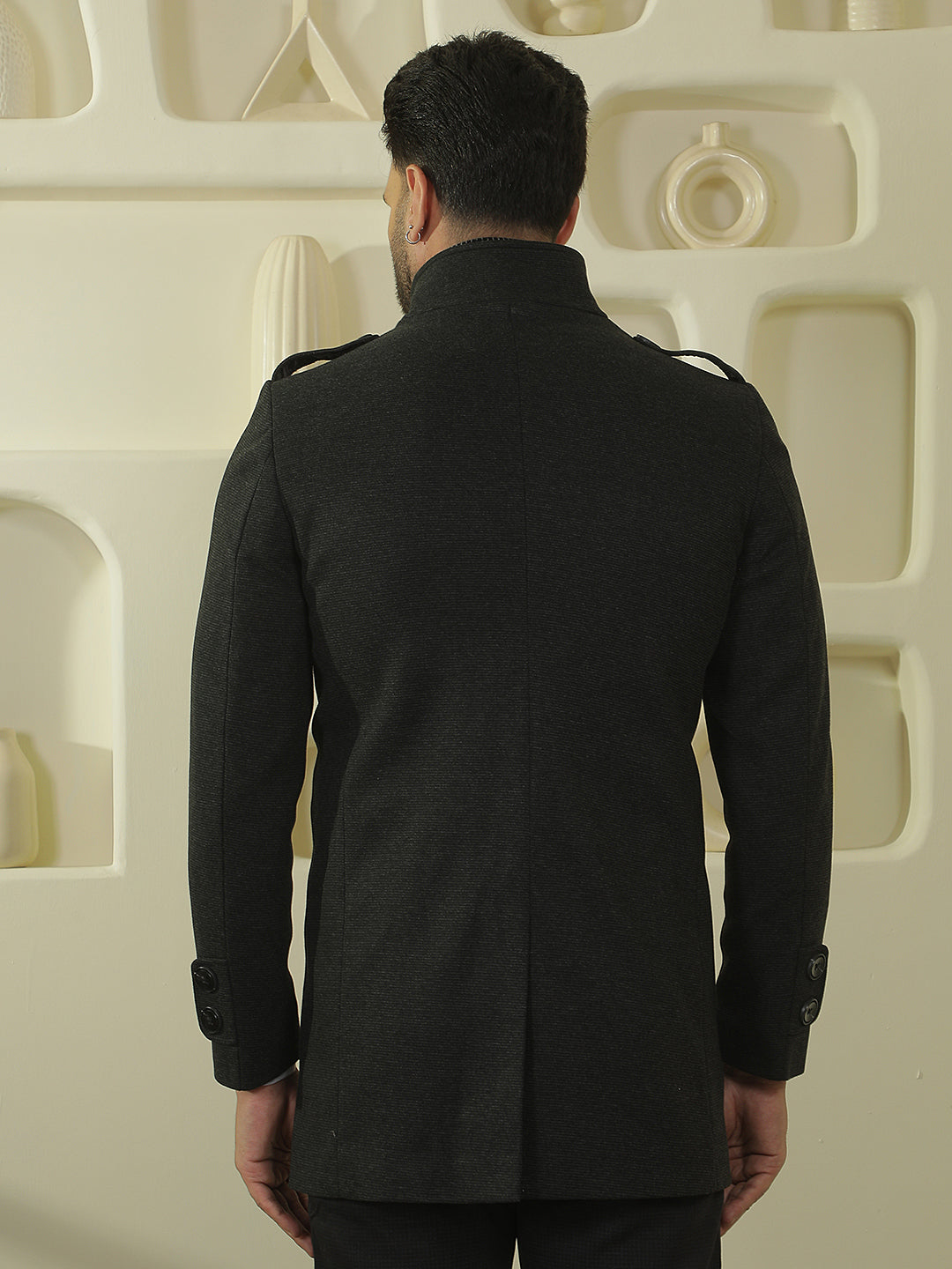 Black Longline Stand Collar Coat