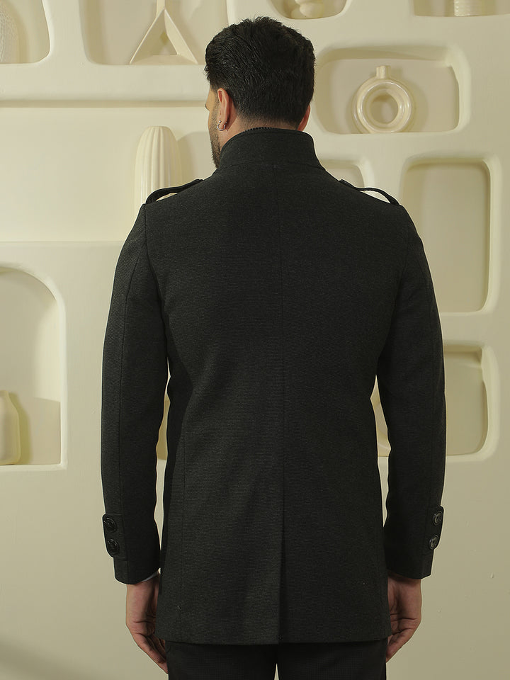 Black Longline Stand Collar Coat