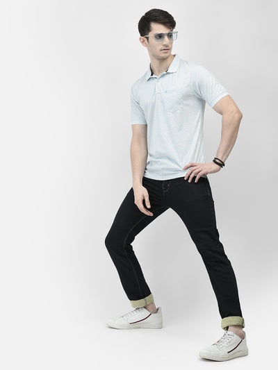 Blue Printed Polo Neck T-Shirt