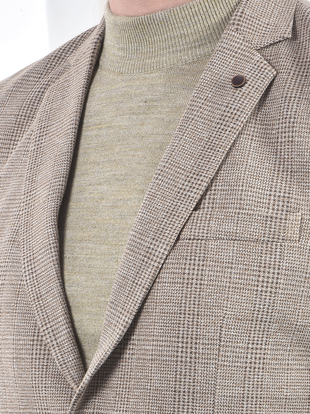 Brown Micro-Check Single-Breasted Blazer