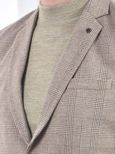Brown Micro-Check Single-Breasted Blazer