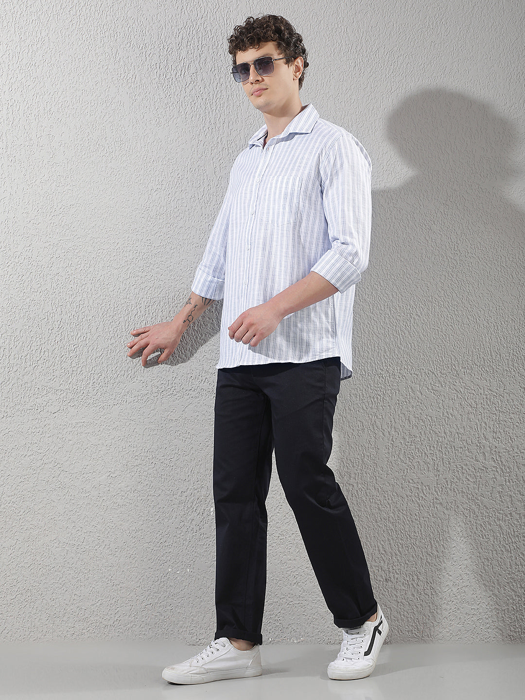 White 100% Cotton Verical Stripes Shirt