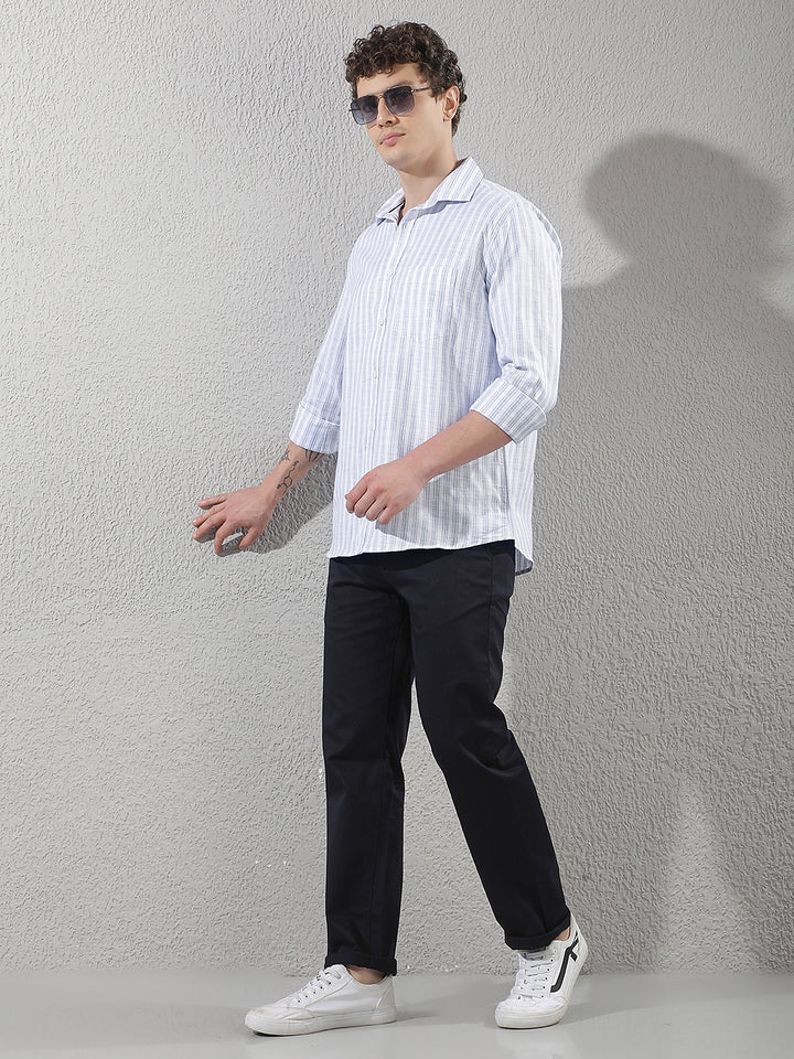 White 100% Cotton Verical Stripes Shirt