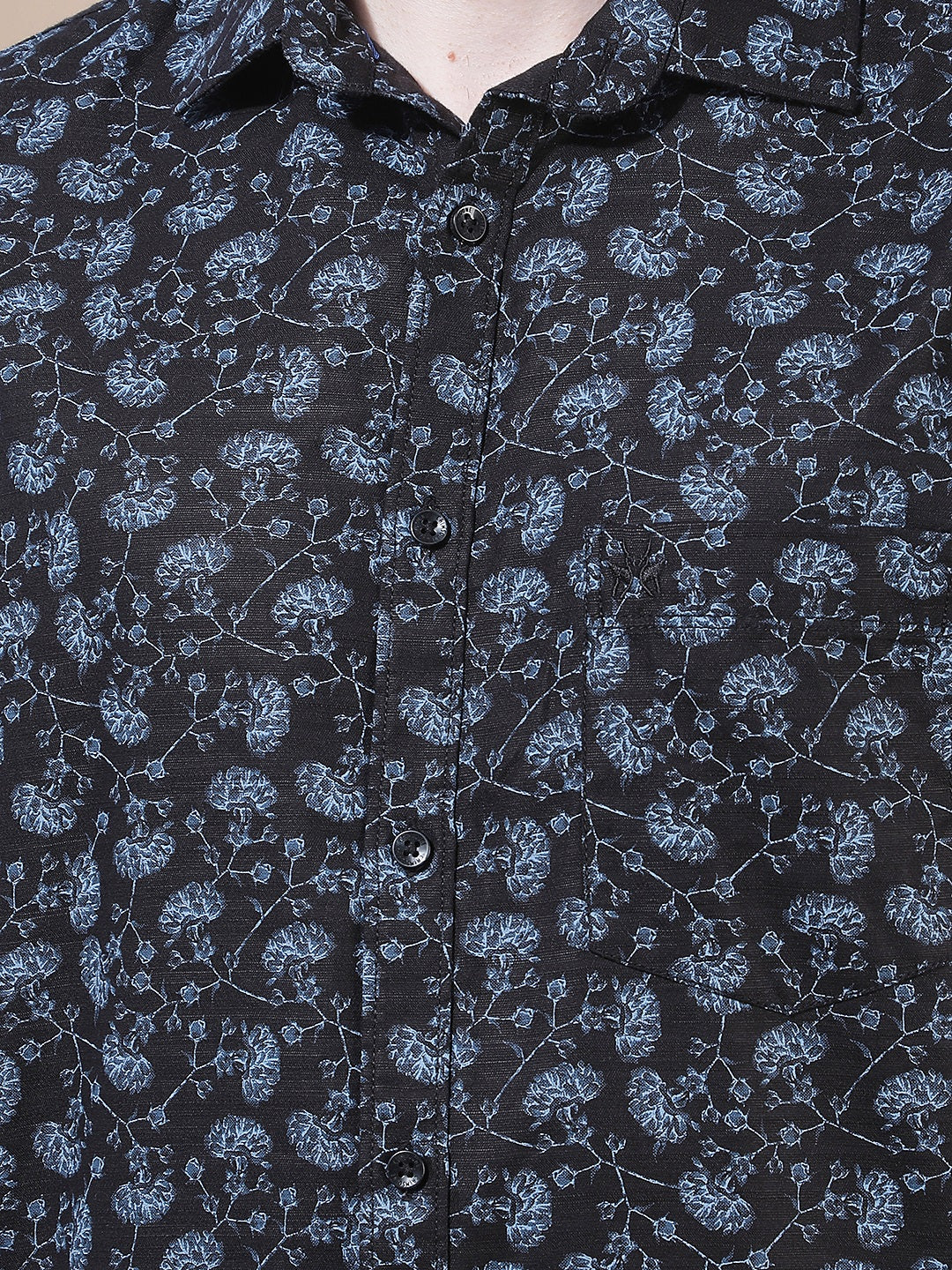 Navy Blue Floral Print Shirt